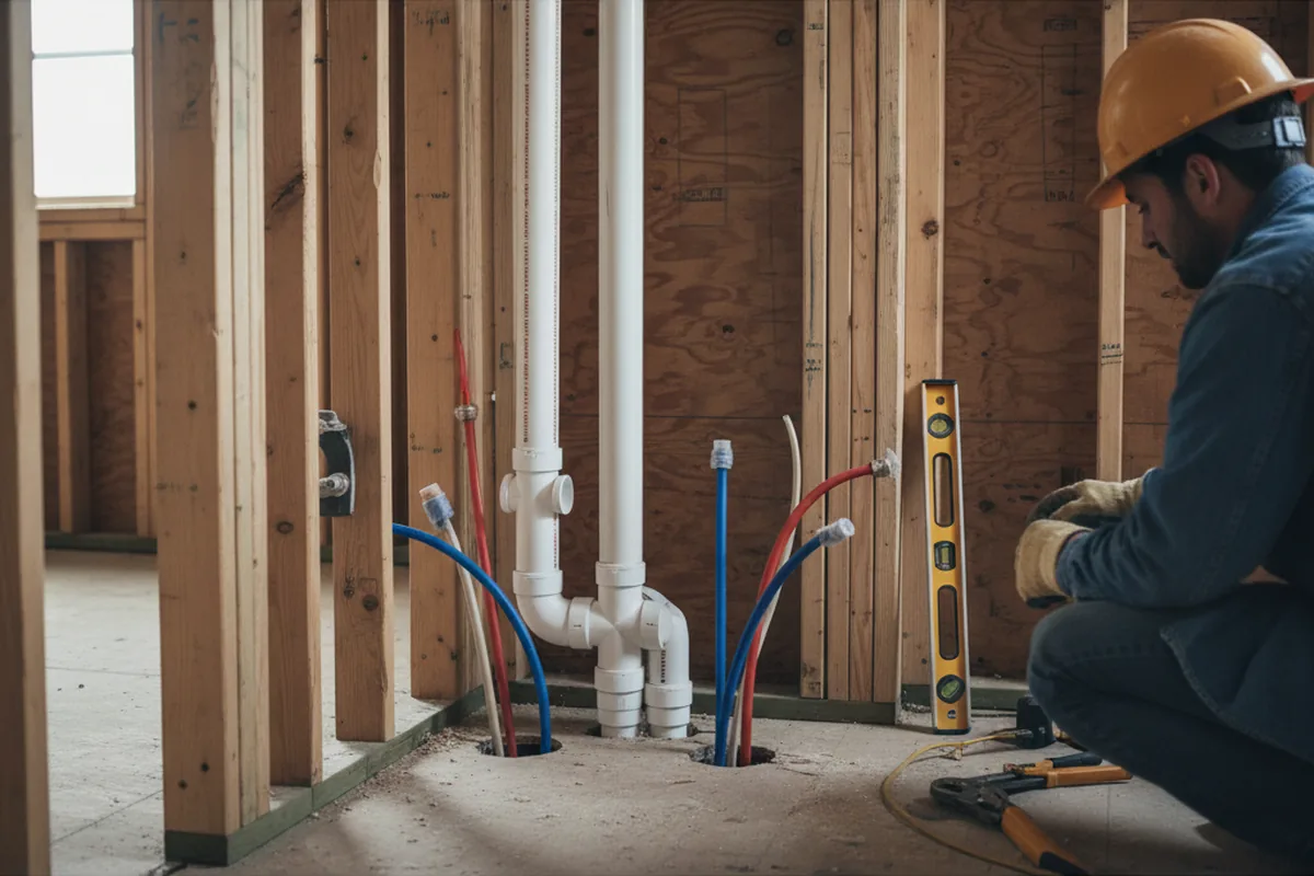 Drain and supply rough-in during Drain Cleaning in Newfield